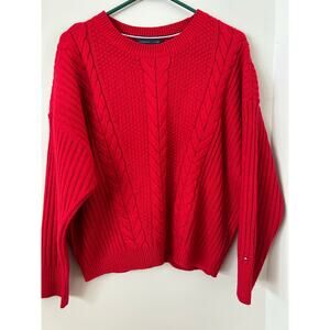 Tommy Hilfiger Women’s Sweater Pullover Red Crew Neck Classic Preppy